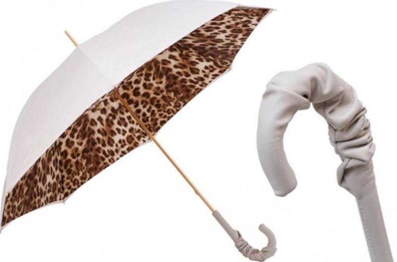 Kišobran Pasotti - Leopard Print Umbrella with Ruched Leather Handle