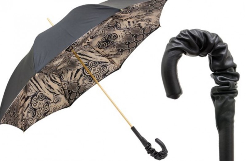 Kišobran Pasotti - Snake Print Umbrella with Ruched Leather Handle