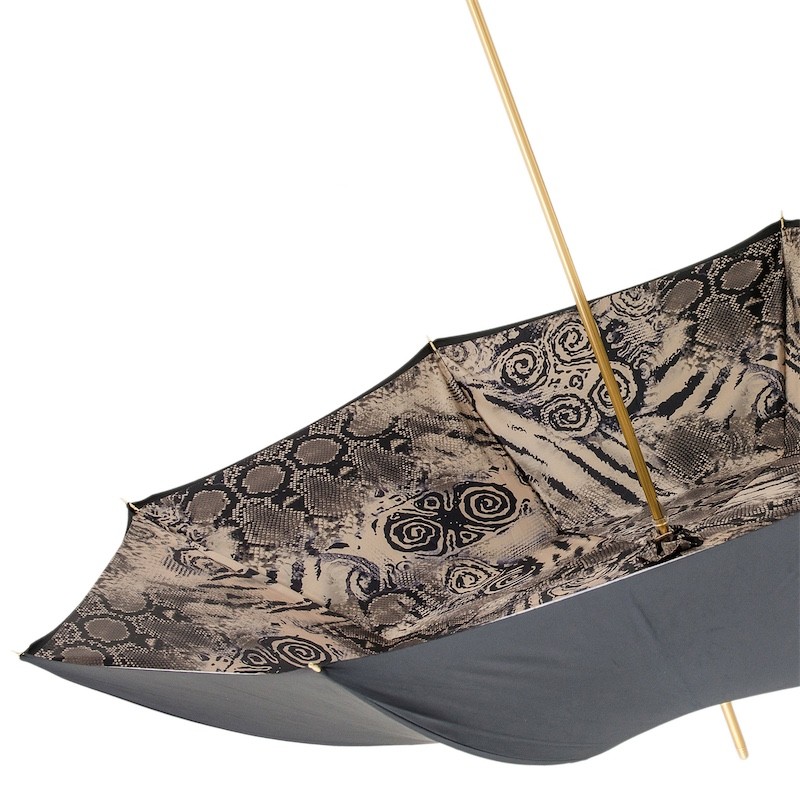 Kišobran Pasotti - Snake Print Umbrella with Ruched Leather Handle