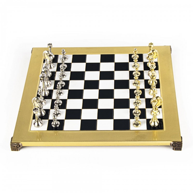Šah set MANOPOULOS Classic Metal Staunton & Black/White Chessboard 44x44 cm