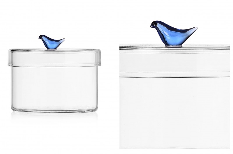 Posuda staklena ICHENDORF Birds, Low Box, Blue Bird