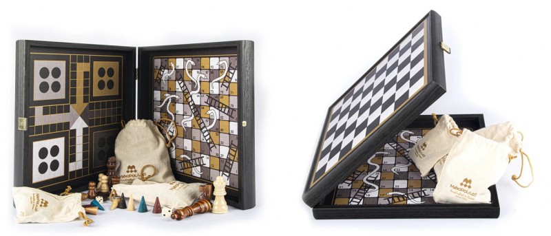 Šah set MANOPOULOS Modern design in Black wooden case 34x34 cm
