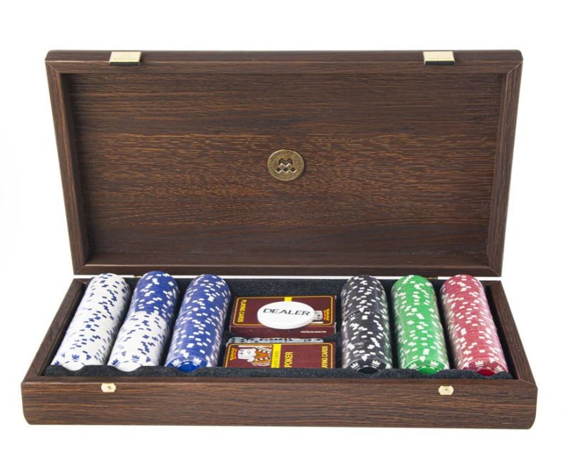 Poker set MANOPOULOS in Dark Walnut Case/Californian Burl veneer on Top 39x22cm