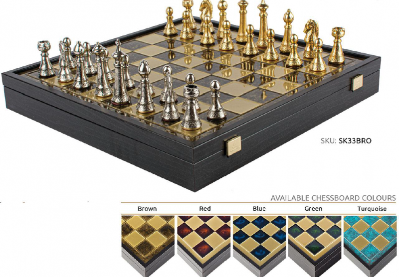 Šah set MANOPOULOS Classic Metal Staunton Chess set G&S Chess. Red 41x41
